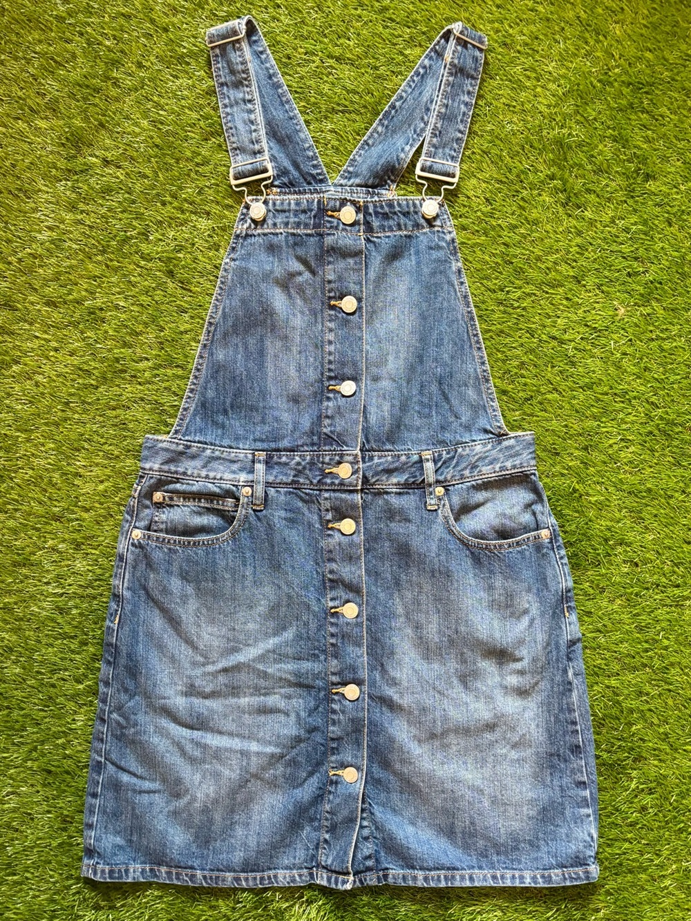 GAP Denim Button Front Overall Mini Dress Blue Medium